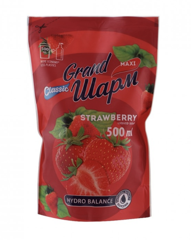 Мило туалетне рідке Grand Шарм (MAXI) STRAWBERRY дой-пак 500мл